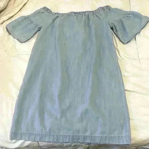 Madewell Denim Azalea Off-the-Shoulder Mini Dress Blue Bell Sleeve Size S - Picture 2 of 11